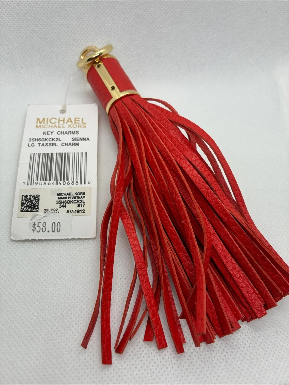 Michael Kors Red Leather Tassel Key Charm with Gold Hardware